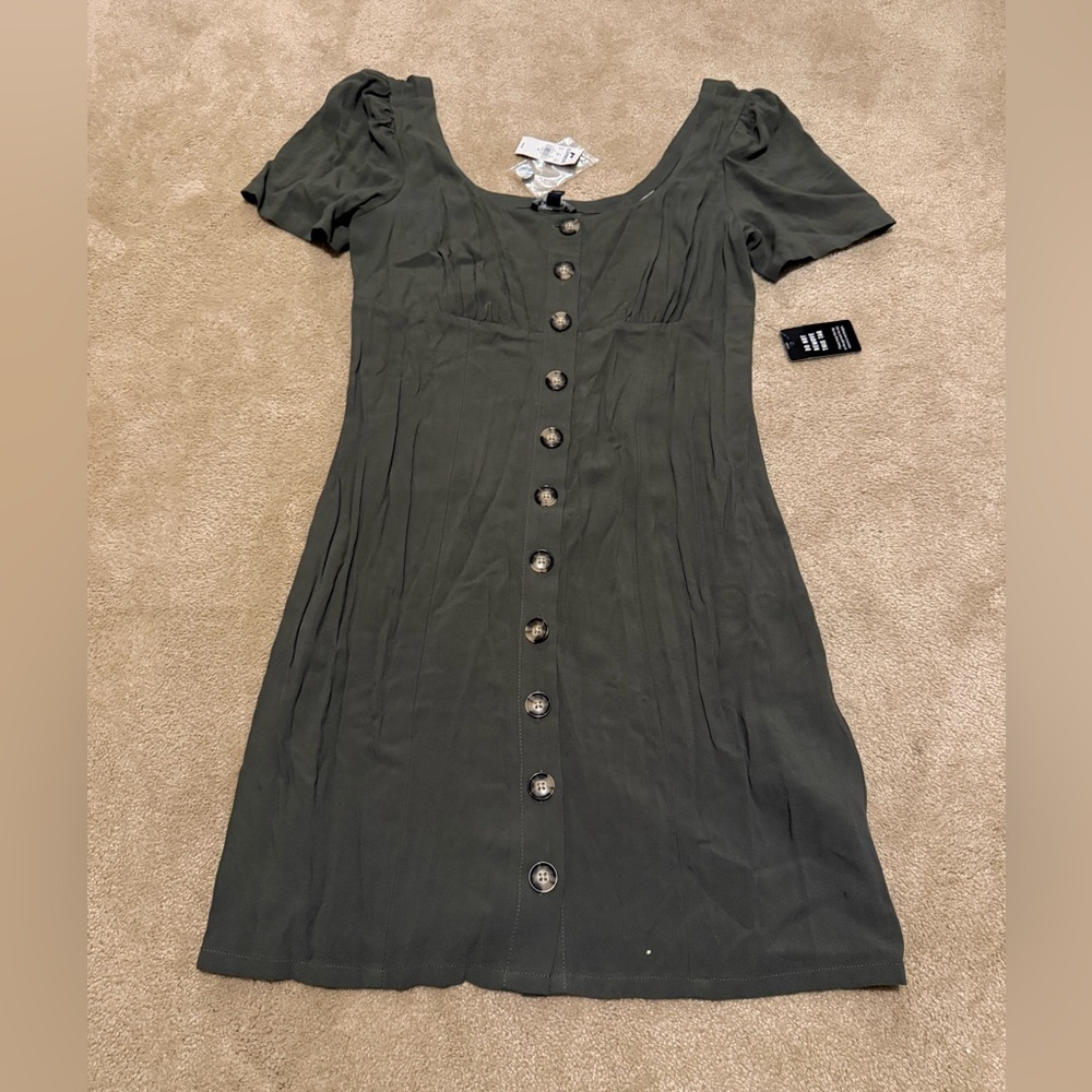 Express Button-Front Mini Dress in Olive Green